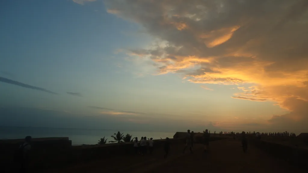 The ramparts of Galle Fort meeting the sea