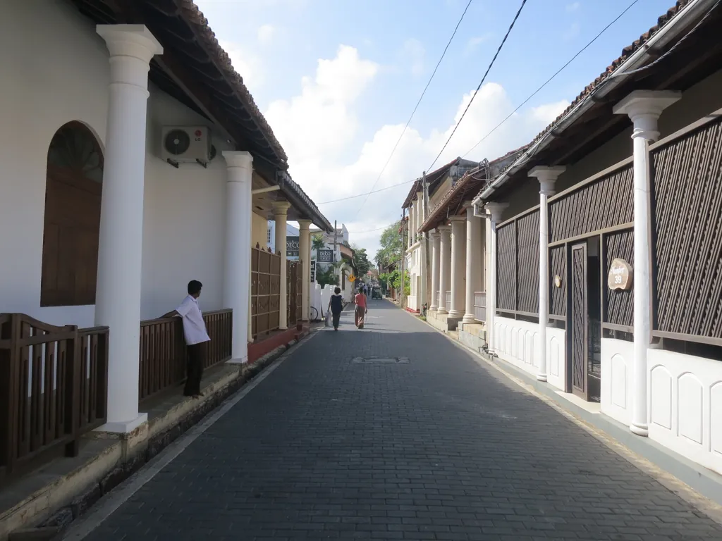 A colonnaded colonial street inside Galle Fort