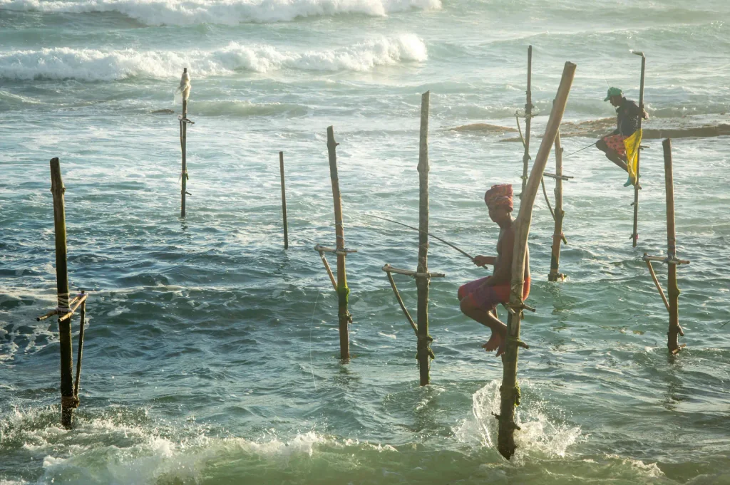 Stilt fishing near Tèya Beach Hotel